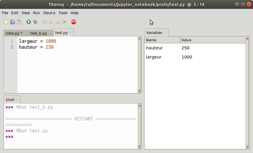 Thonny et variables Thonny et variables
